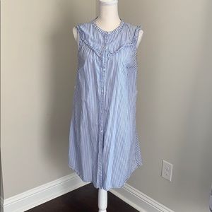 blue and white stripped dress